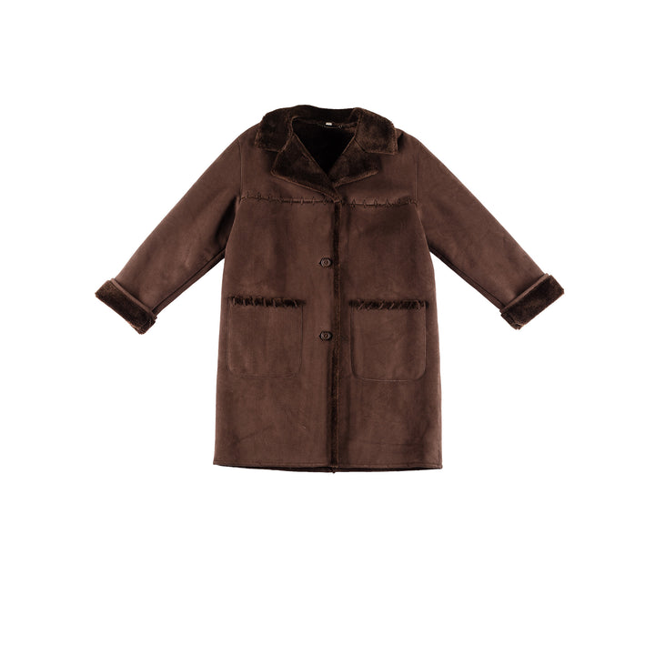 Vintage 80's Women Faux Sheepskin Coat in BrownMN424