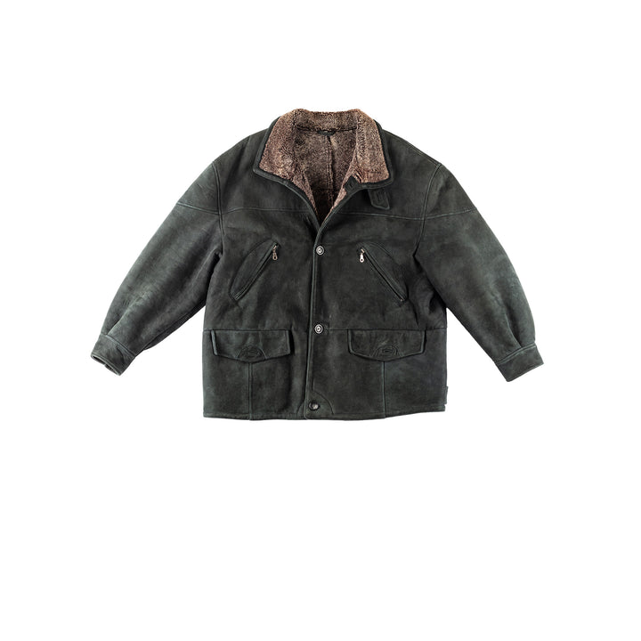 Vintage 90's Men Sheepskin Coat in GreenVN265