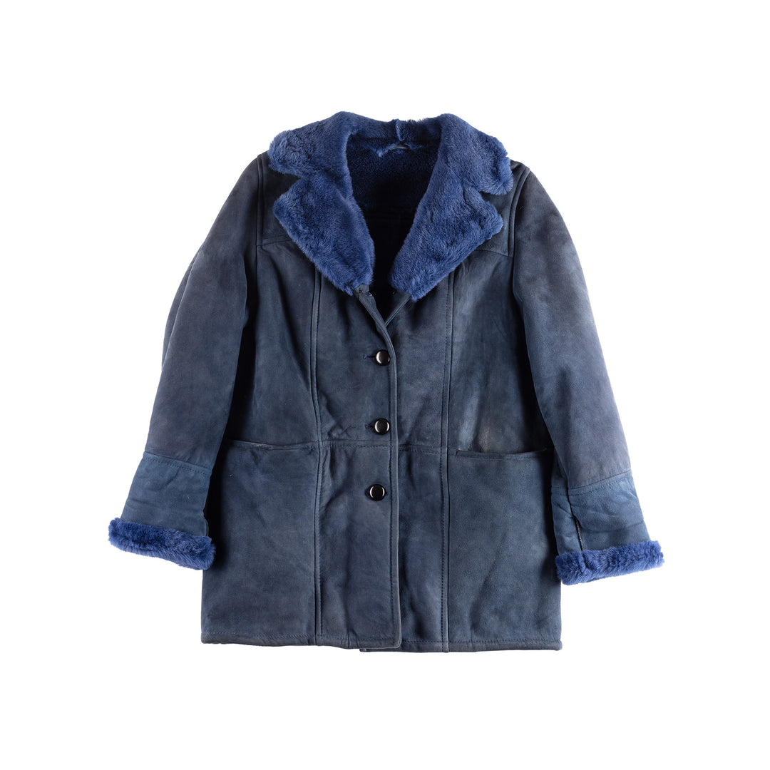 Vintage 90's Women Sheepskin Coat in Blue