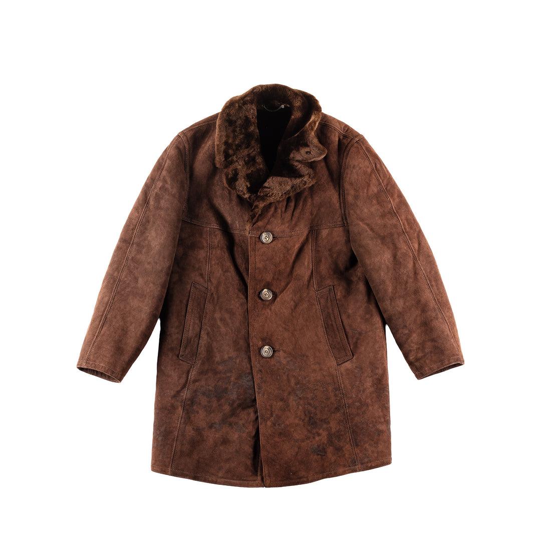 Vintage 80's Men Sheepskin Coat in Brown