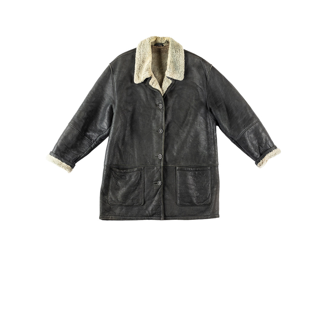 Vintage 80's Women Sheepskin Coat in BlackMN152