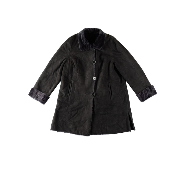 Vintage 80's Women Sheepskin Coat in GrayMN354