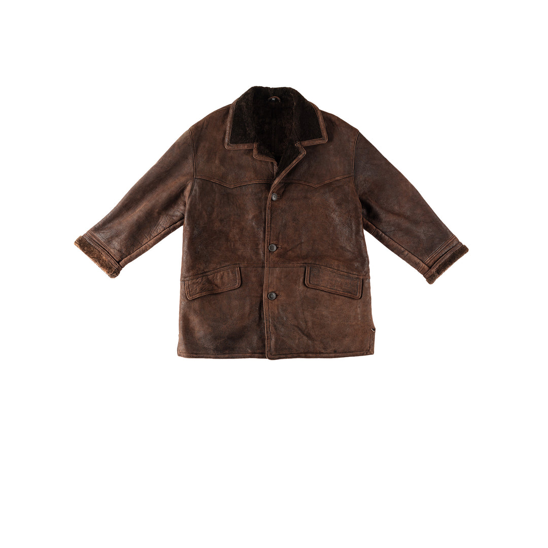 Vintage 80's Men Sheepskin Coat in BrownVN369