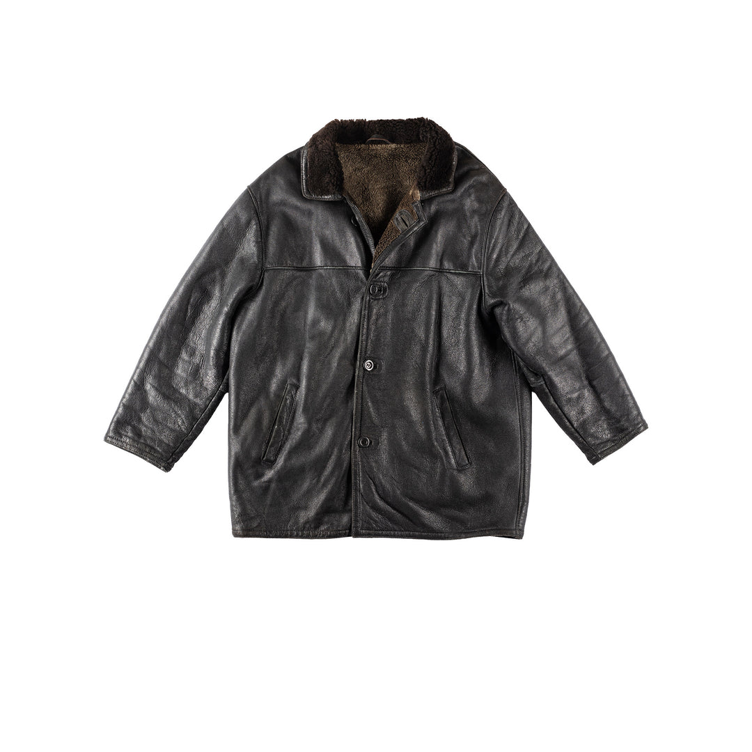 Vintage 80's Men Sheepskin Coat in BlackVN126Free Text