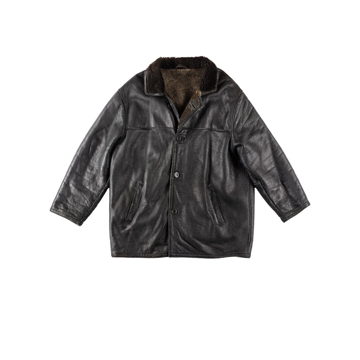 Vintage 80's Men Sheepskin Coat in BlackVN126Free Text