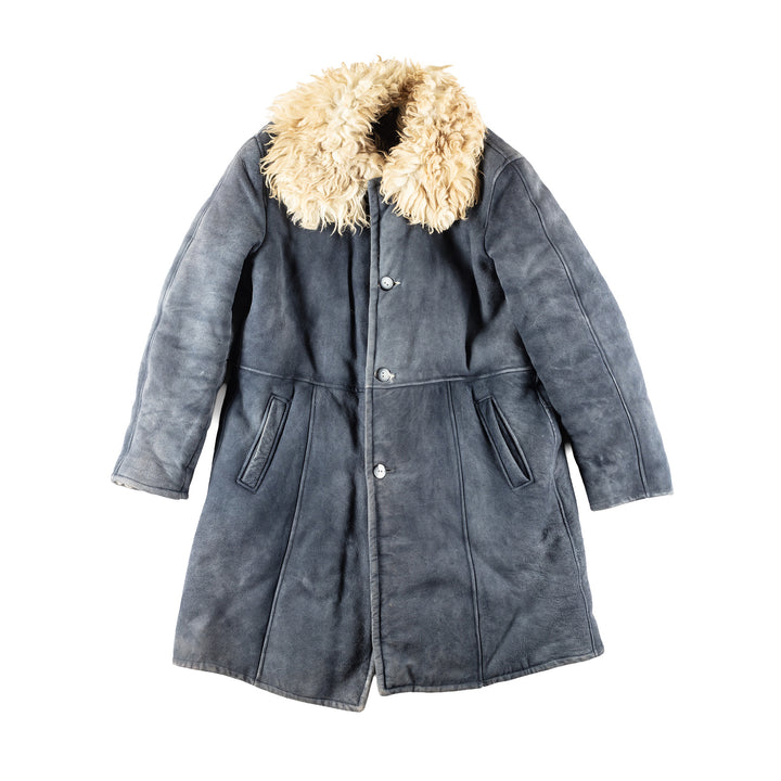 Vintage 70's Men Sheepskin Coat in Blue