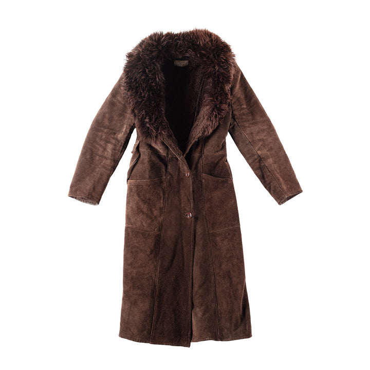 Vintage 90's Women Faux Sheepskin Coat in Brown