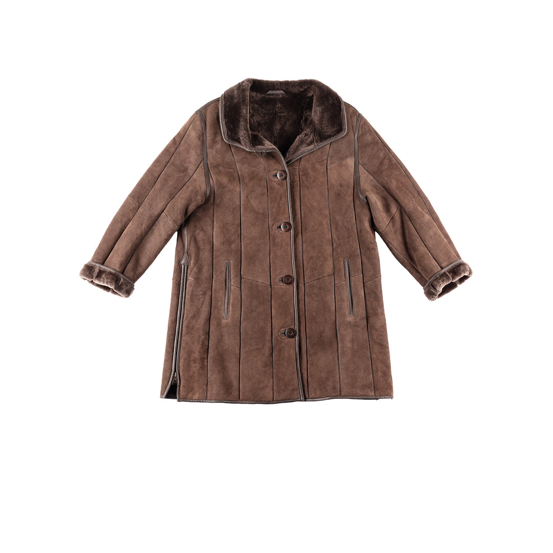 Vintage 80's Women Sheepskin Coat in Brown