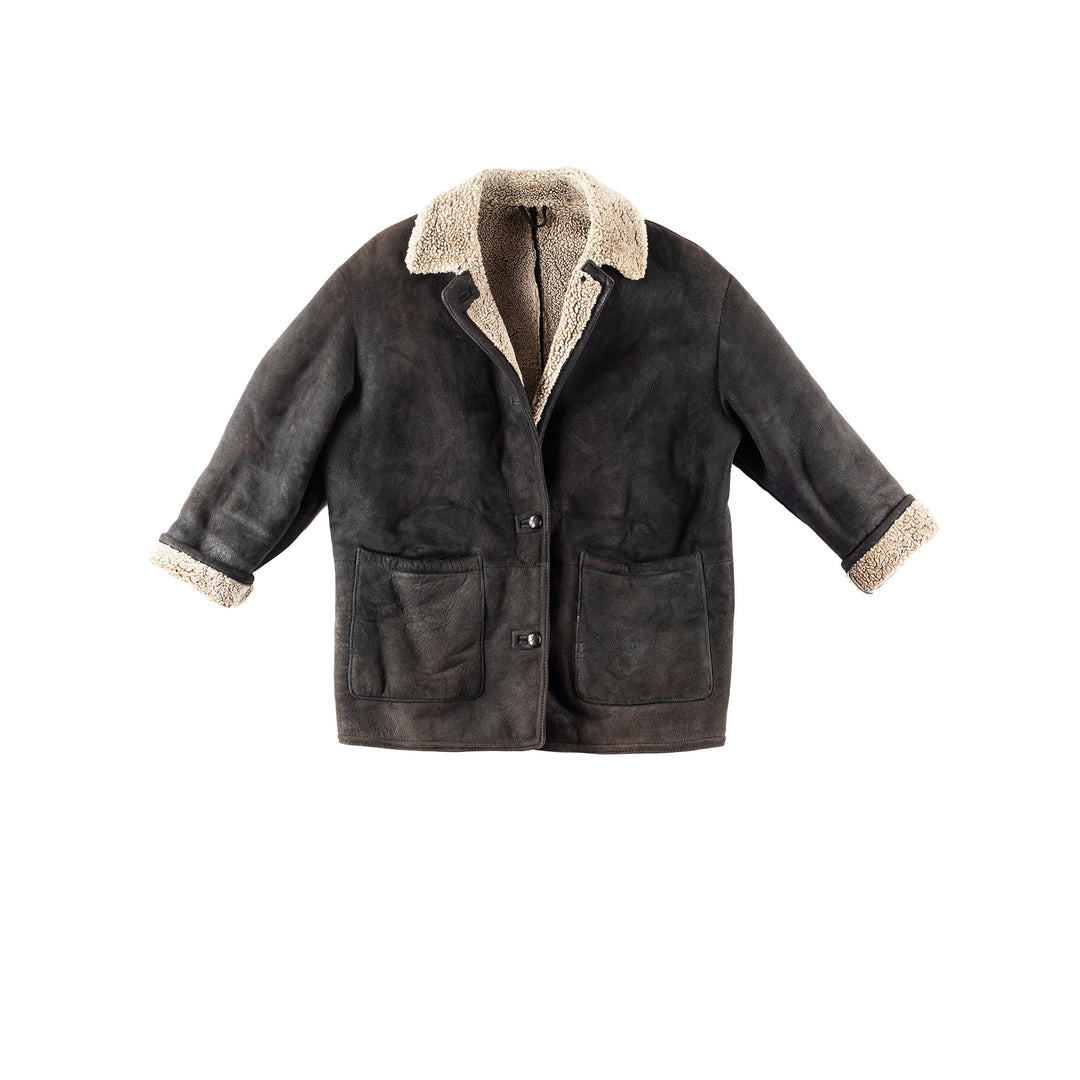 Vintage 80's Women Sheepskin Coat in Black