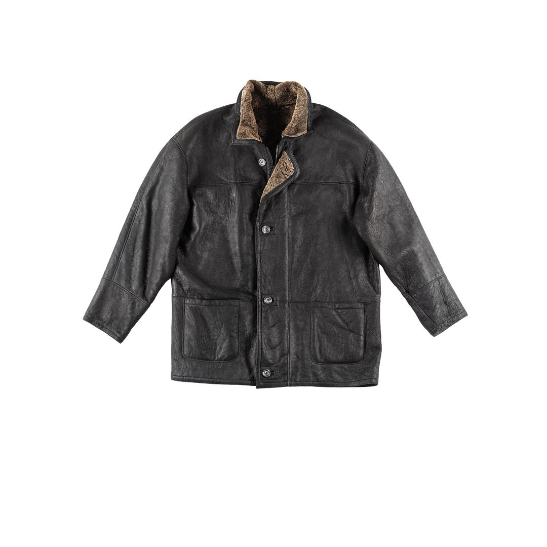 Vintage 90's Men Sheepskin Coat in Black