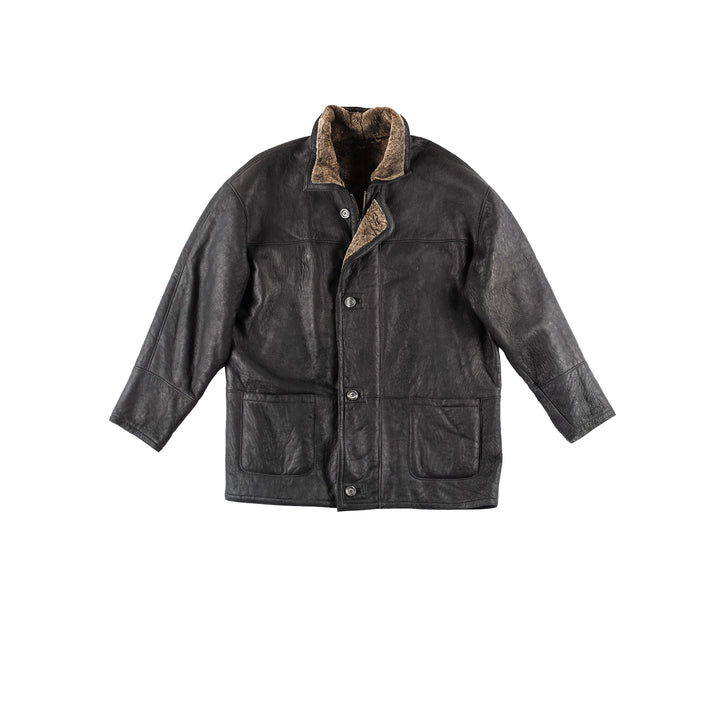 Vintage 90's Men Sheepskin Coat in Black