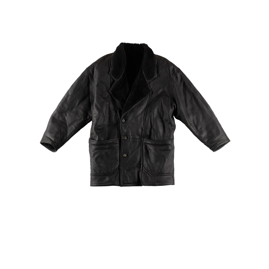 Vintage 80's Men Sheepskin Coat in BlackVN478