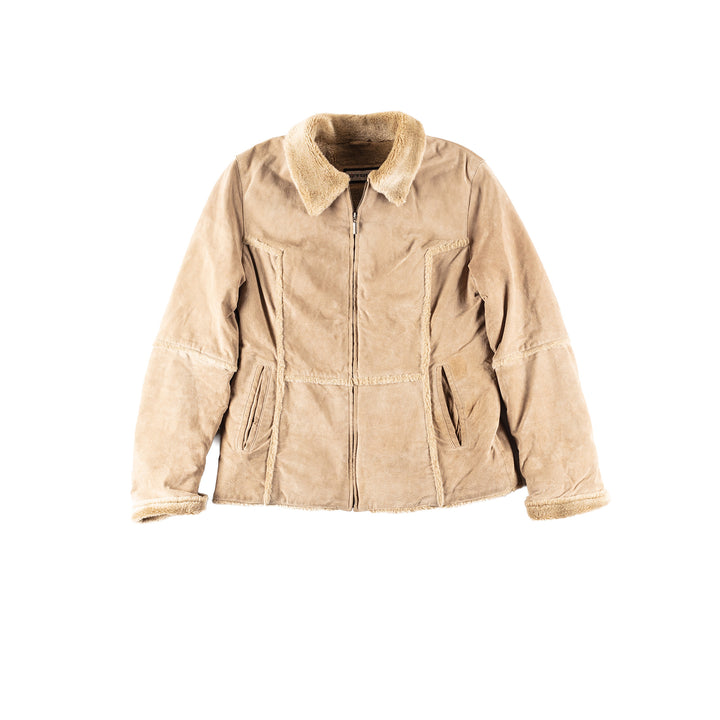 Vintage 90's Women Faux Sheepskin Jacket in Beige