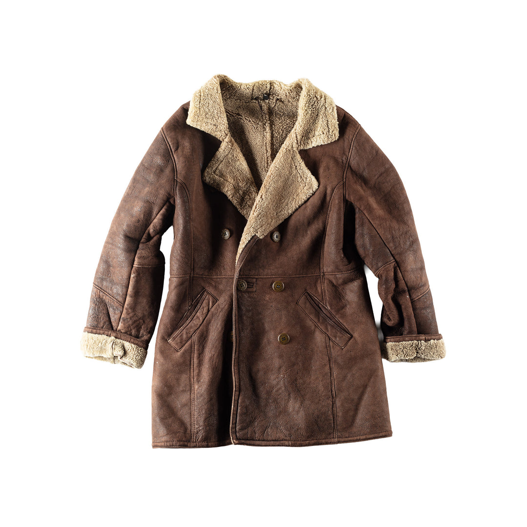 Vintage 80's Men Sheepskin Coat in Brown