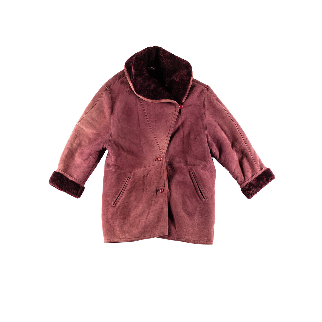 Vintage 80's Women Sheepskin Coat in RedMN426