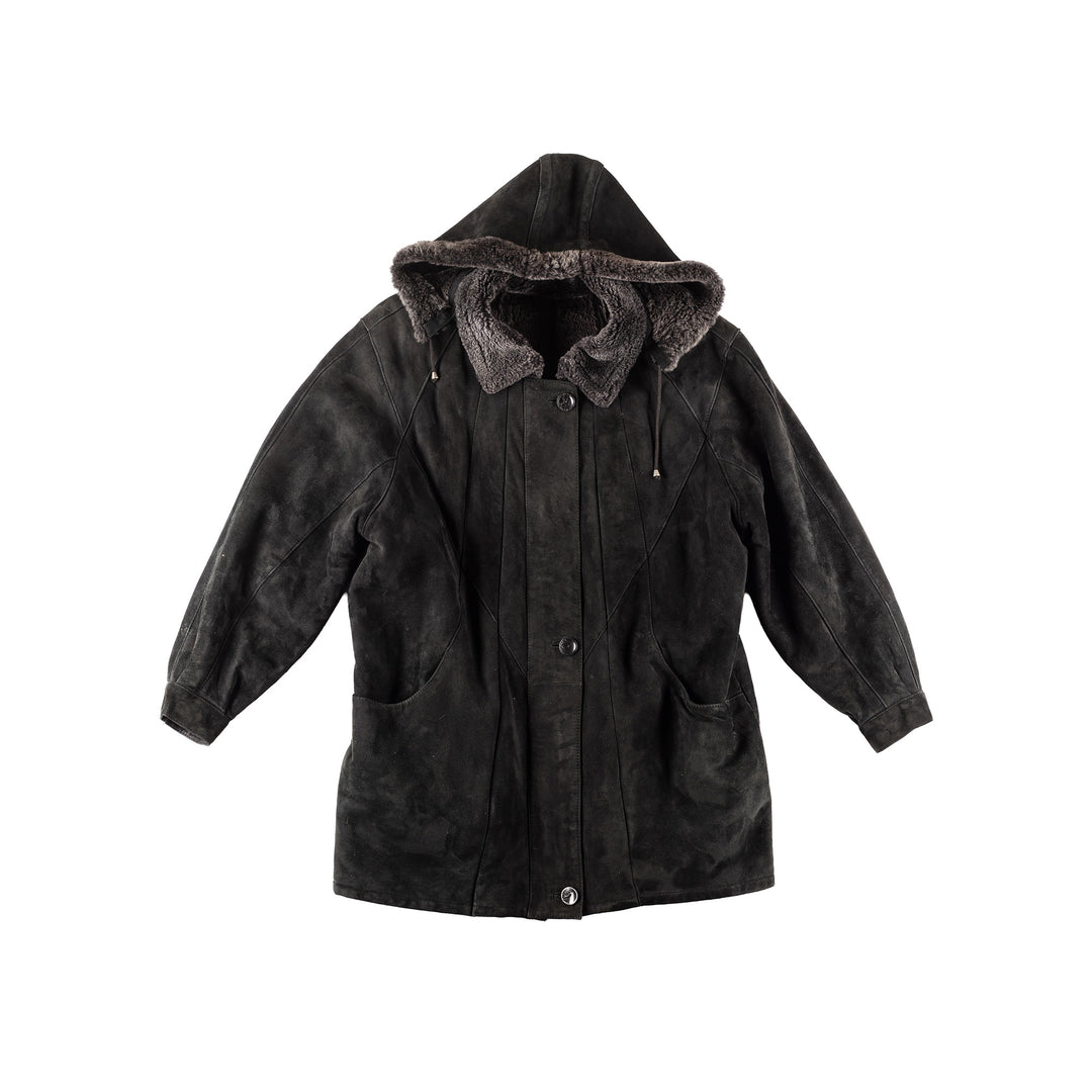 Vintage 90's Women Sheepskin Coat in Black