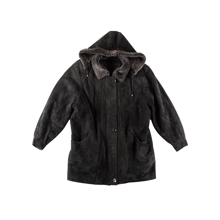 Vintage 90's Women Sheepskin Coat in Black