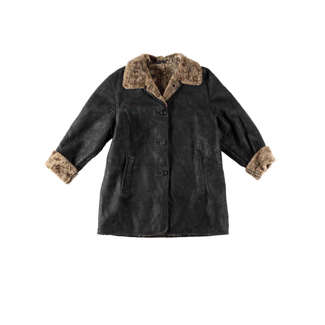 Vintage 80's Women Sheepskin Coat in GrayMN520