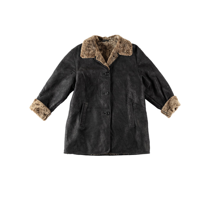 Vintage 80's Women Sheepskin Coat in GrayMN520