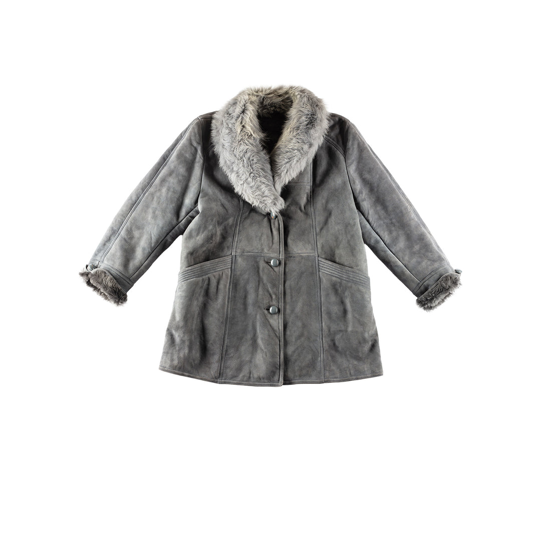 Vintage 80's Women Sheepskin Coat in GrayMN242