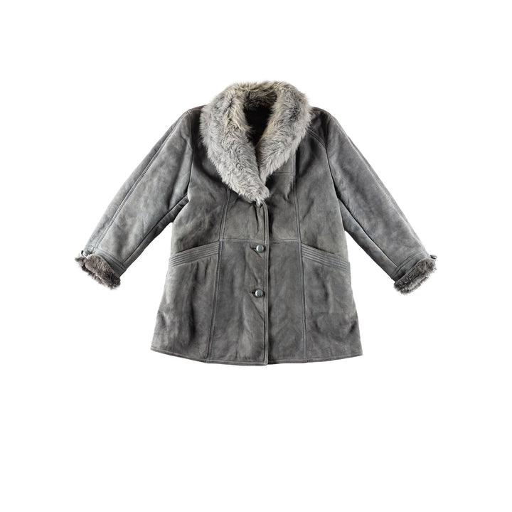 Vintage 80's Women Sheepskin Coat in GrayMN242