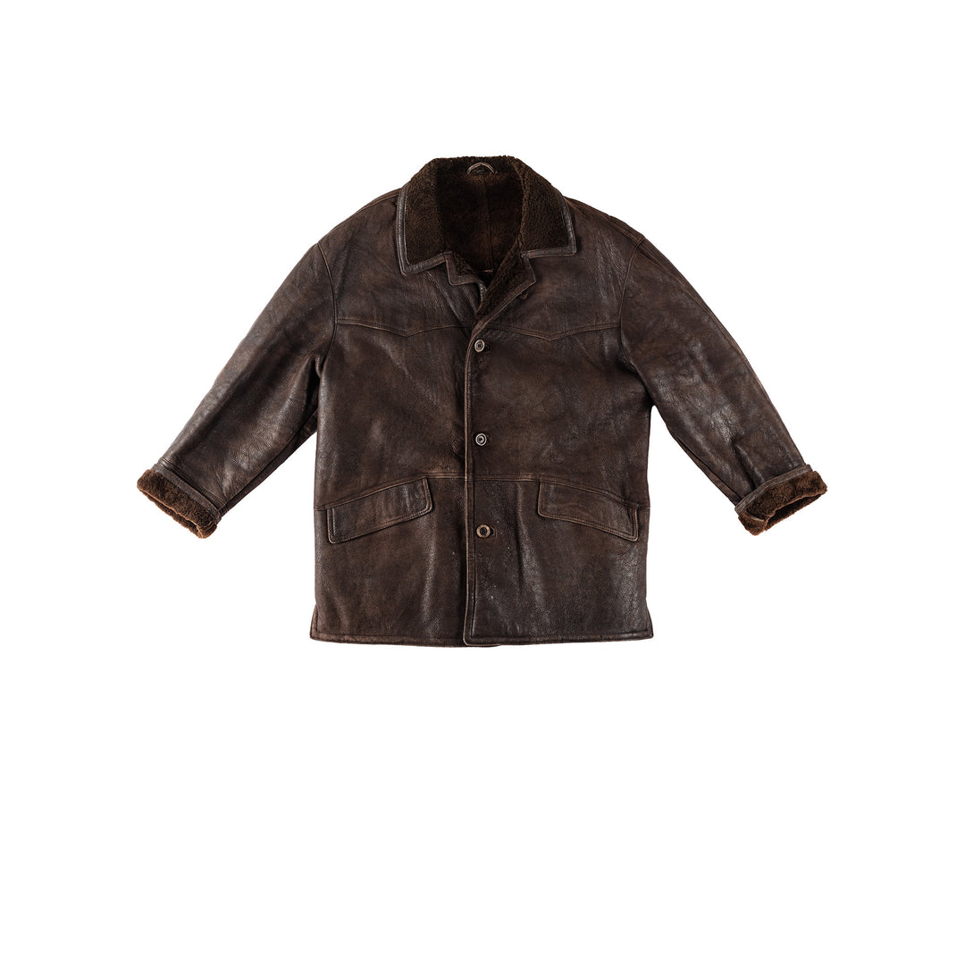 Vintage 80's Men Sheepskin Coat in BrownVN339