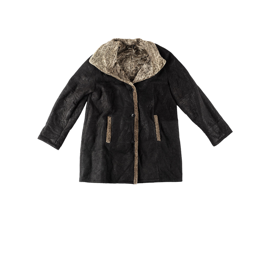 Vintage 80's Women Sheepskin Coat in BlackMN175