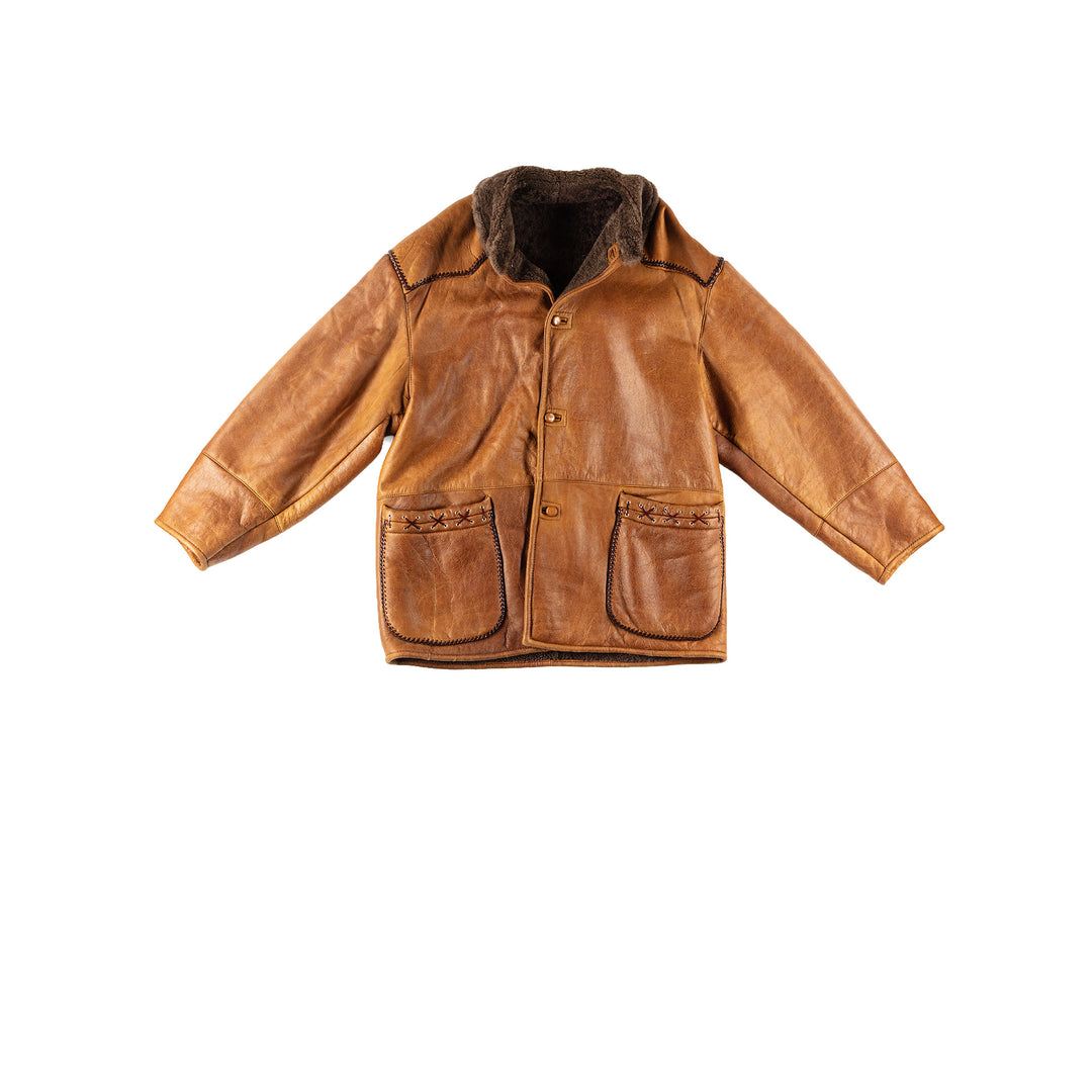 Vintage 80's Men Sheepskin Coat in BrownVN219