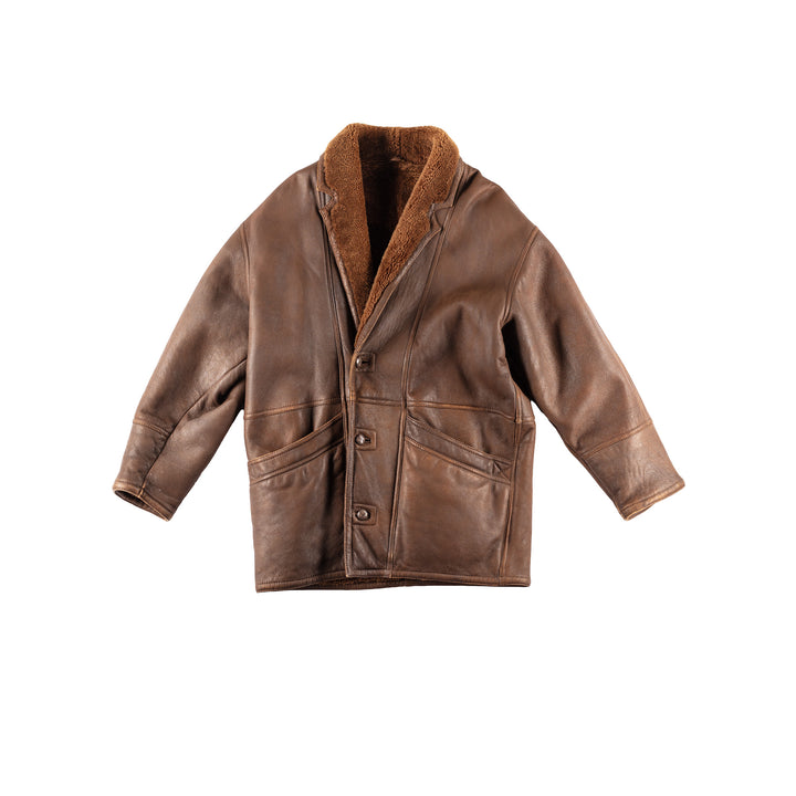 Vintage 80's Men Sheepskin Coat in Brown