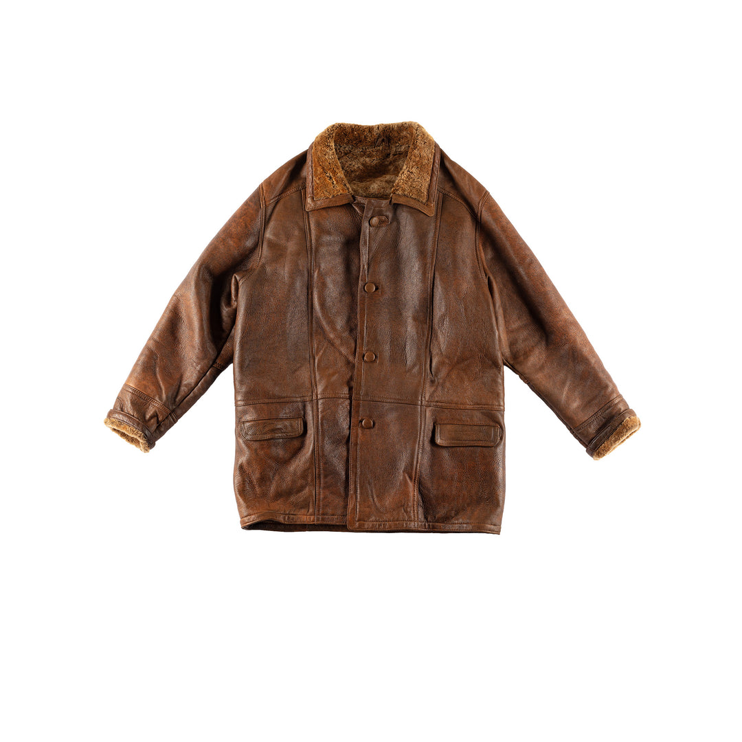Vintage 80's Men Sheepskin Coat in BrownVN486