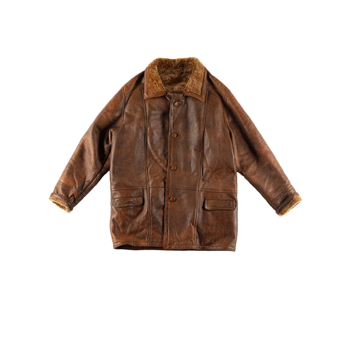 Vintage 80's Men Sheepskin Coat in BrownVN486