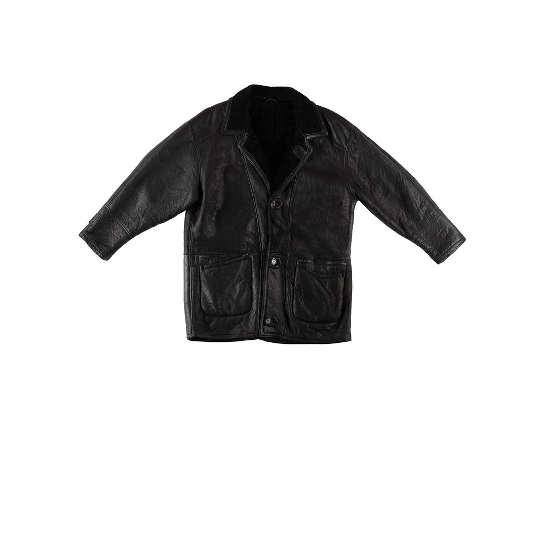 Vintage 80's Men Sheepskin Coat in BlackVN502