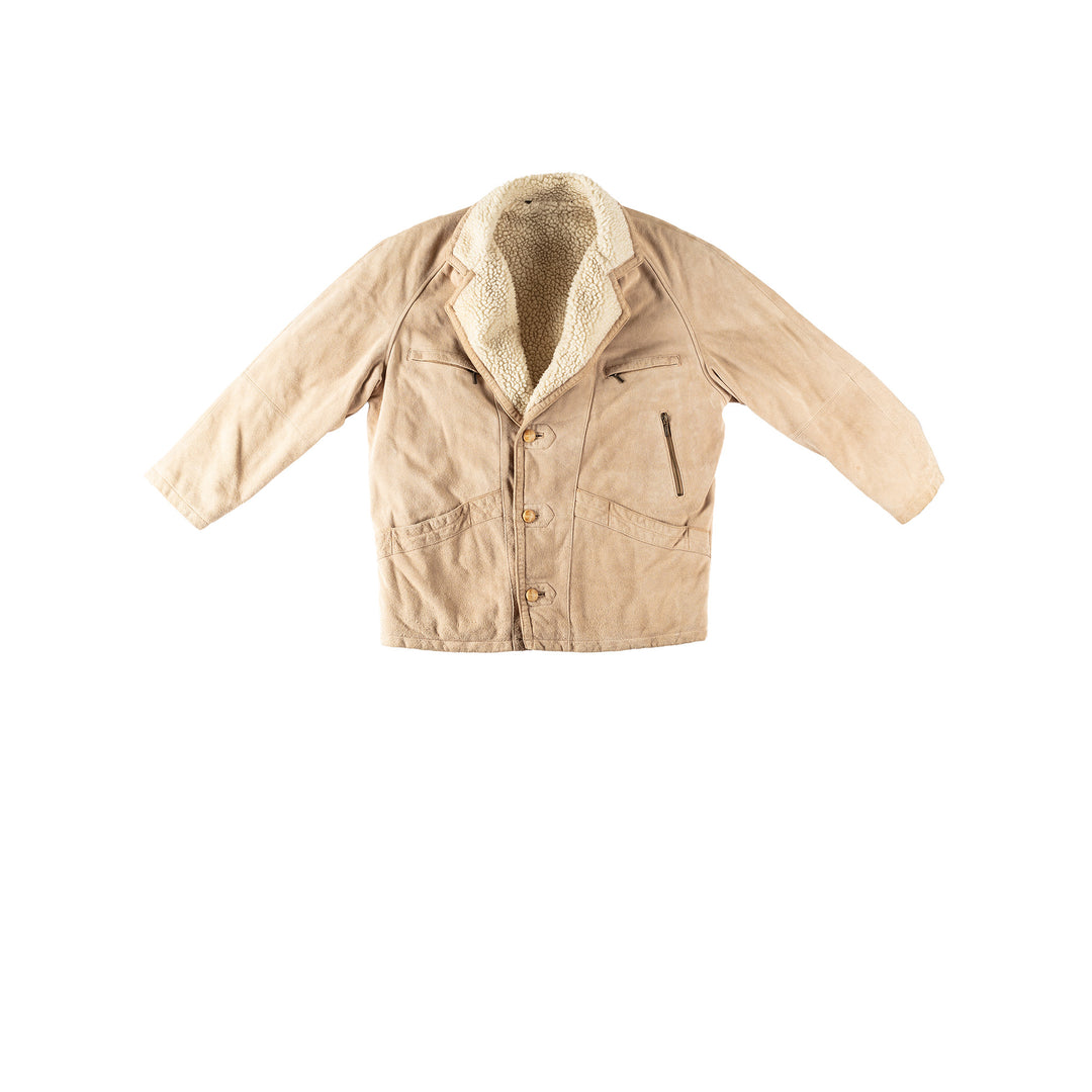 Vintage 90's Men Faux Sheepskin Coat in BeigeVN378