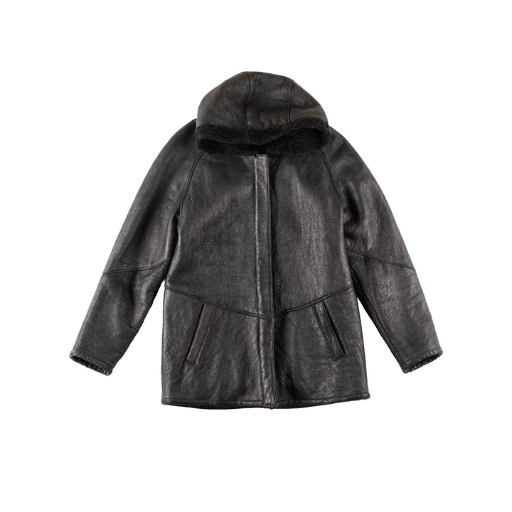 Vintage 90's Women Sheepskin Coat in Black