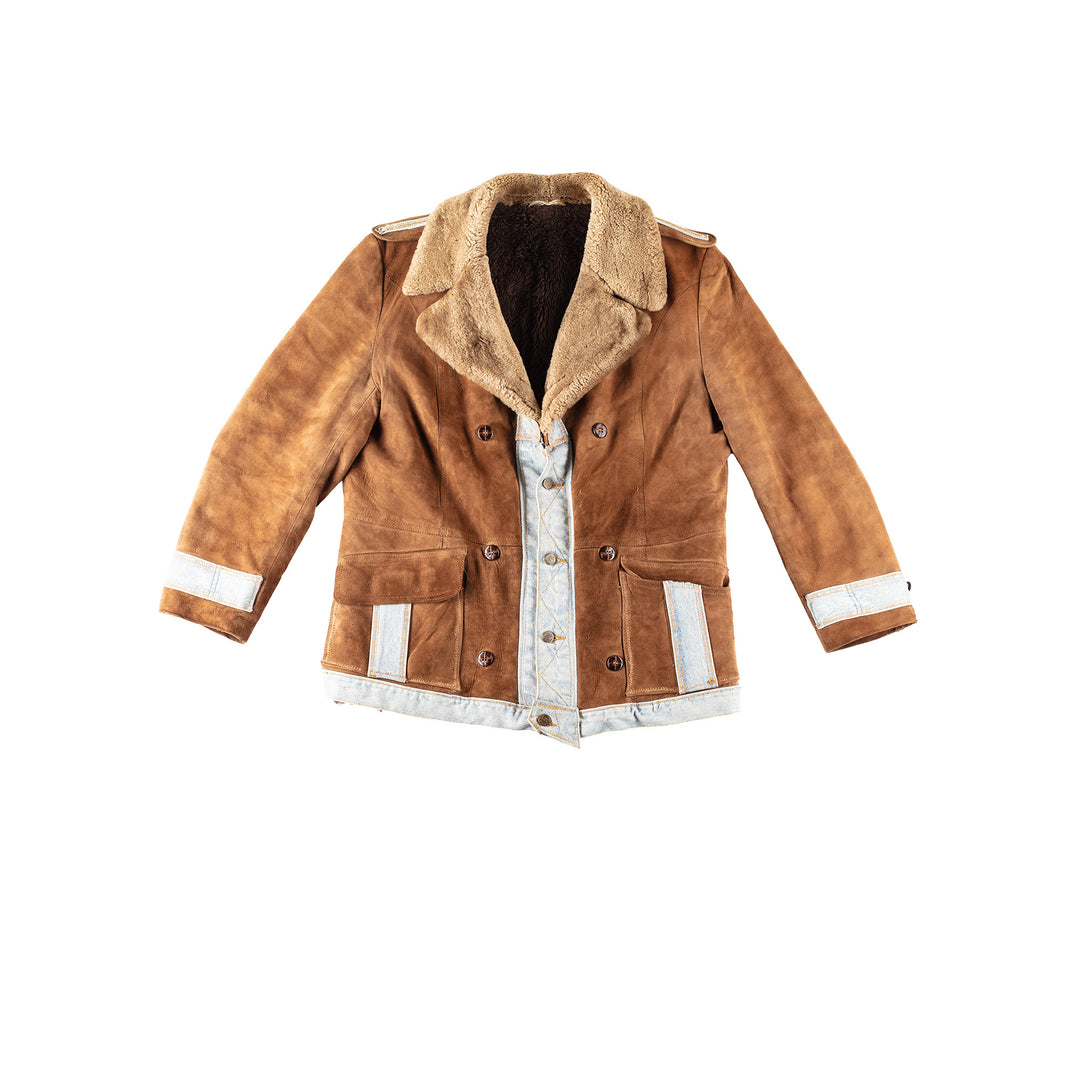 Vintage 90's Men Faux Sheepskin Jacket in BrownVN266