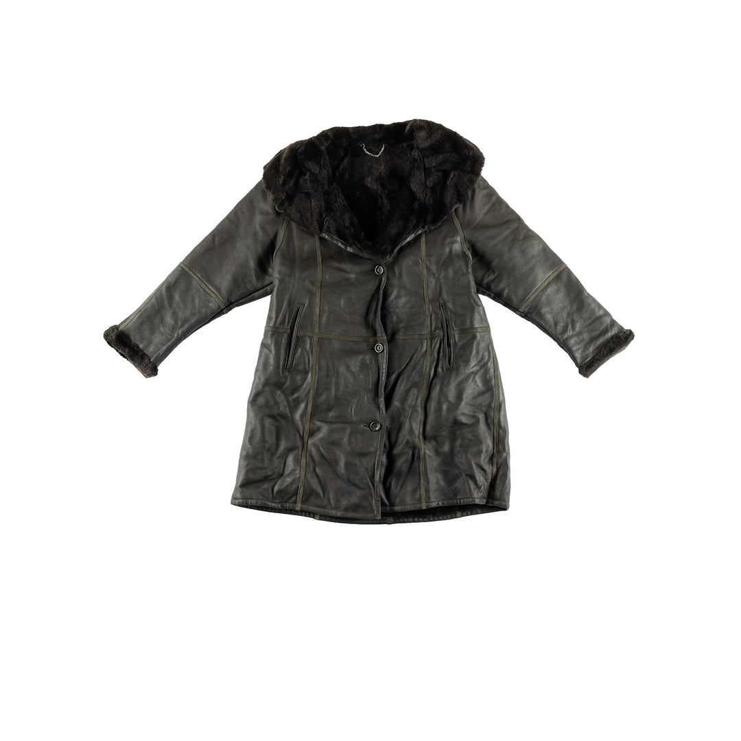 Vintage 80's Women Leather Coat in GreenMN389