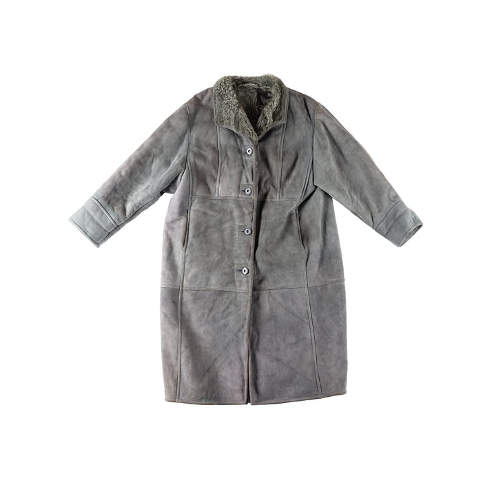 Vintage 80's Women Sheepskin Coat in GrayMN163