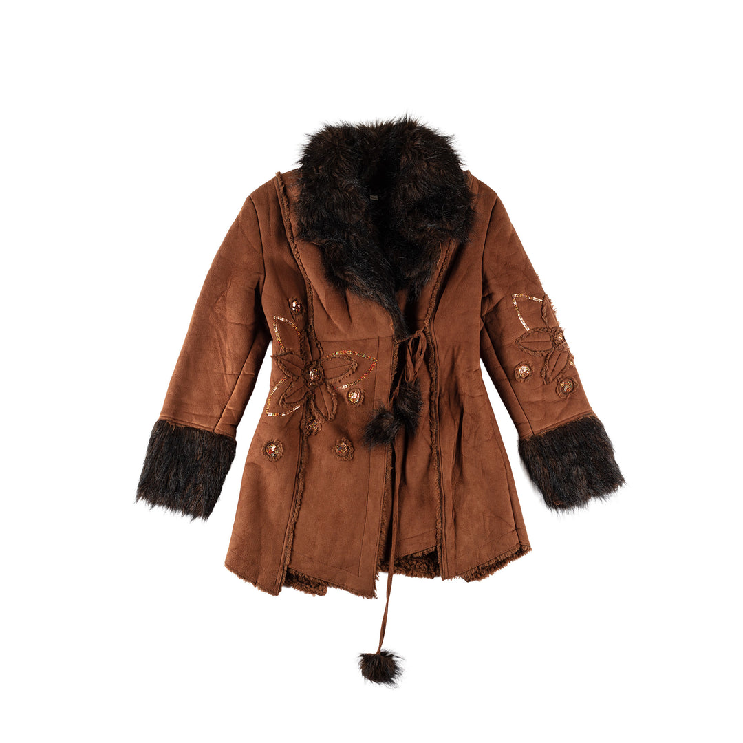 Vintage 70's Women Faux Sheepskin Coat in BrownMN653