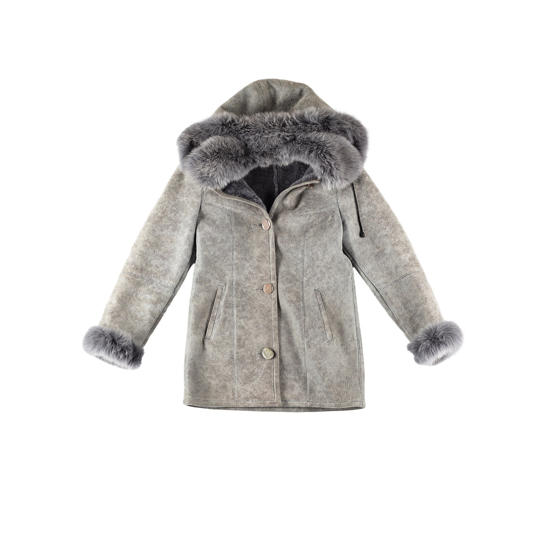 Vintage 90's Women Sheepskin Coat in GrayMN225