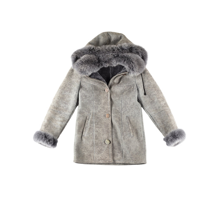 Vintage 90's Women Sheepskin Coat in GrayMN225