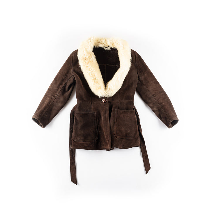 Vintage 70's Women Faux Sheepskin Coat in BrownMN255