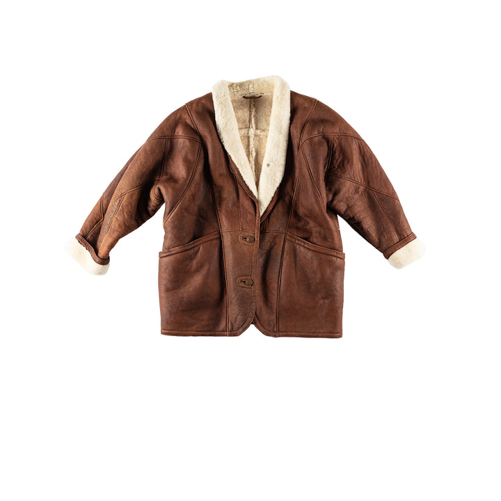 Vintage 80's Men Sheepskin Coat in BrownVN192