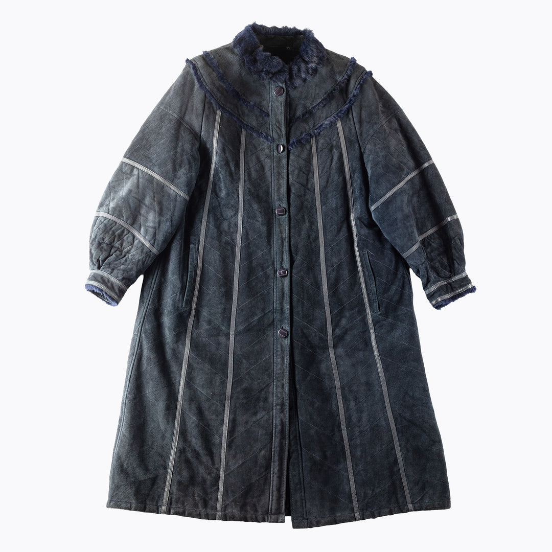 Vintage 80's Women Faux Sheepskin Coat in Blue