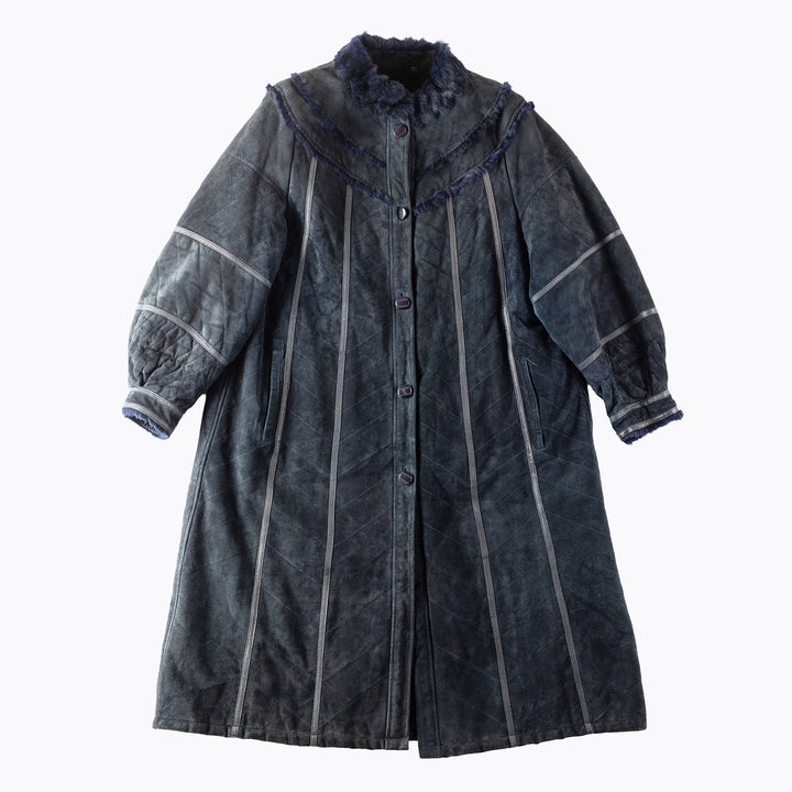 Vintage 80's Women Faux Sheepskin Coat in Blue