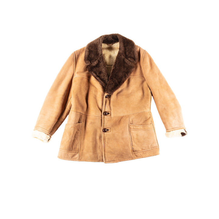 Vintage 80's Men Sheepskin Coat in Orange