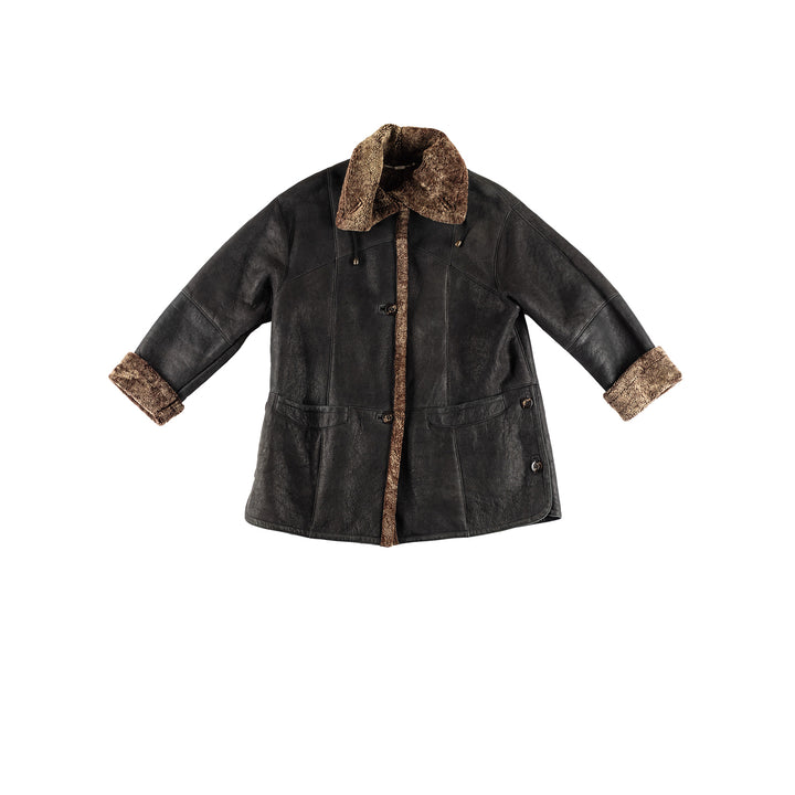 Vintage 80's Women Sheepskin Coat in BlackMN386