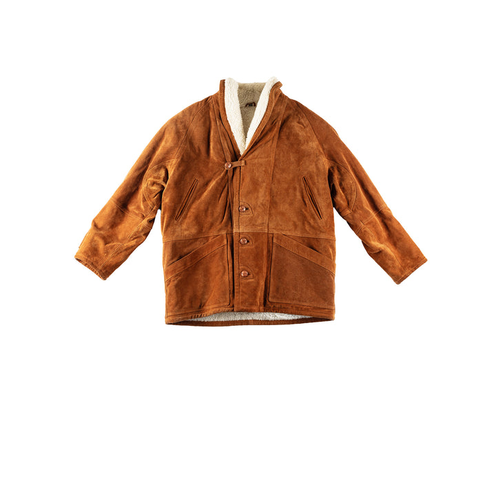 Vintage 80's Men Faux Sheepskin Coat in BrownVN191