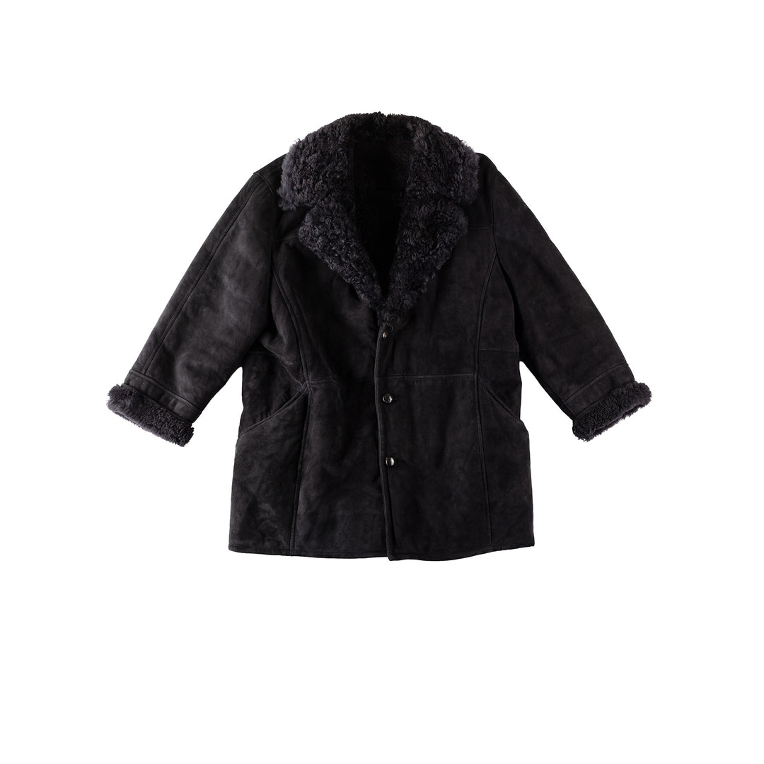 Vintage 80's Men Sheepskin Coat in BlackVN353