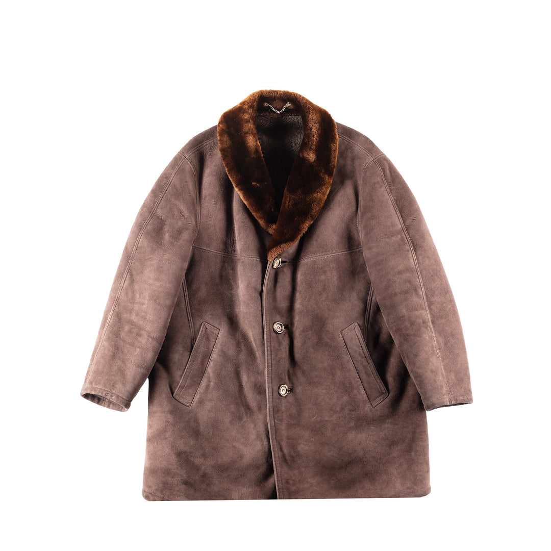 Vintage 80's Men Sheepskin Coat in Brown