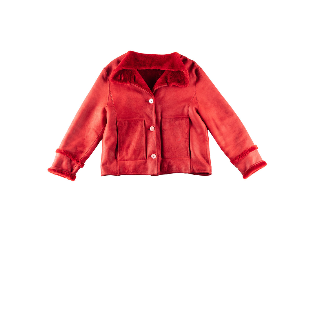 Vintage 80's Women Sheepskin Jacket in RedMN244